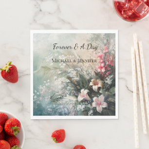 Pink White Tropical Floral Wedding Napkin