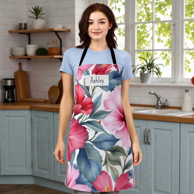 Pink White Tropical Flowers Chic Apron (Creator Uploaded)