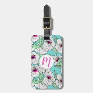Pink & White Tropical Hibiscus Floral Pattern Luggage Tag