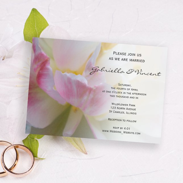 Pink White Tulip Flower Spring Wedding Invitation (Creator Uploaded)