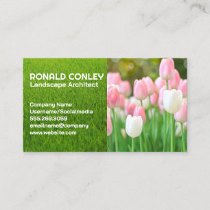 Pink White Tulip Flowers Landscaping Business Card