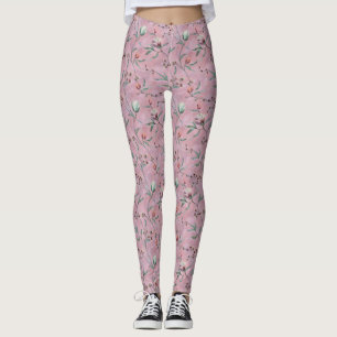 Pink & White Tulips Anemones Pattern Leggings