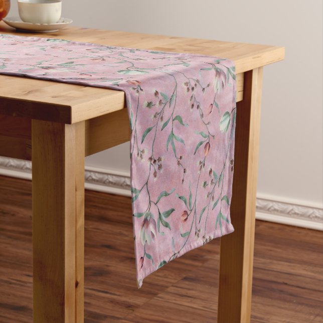 Pink & White Tulips Anemones Pattern Short Table Runner (In Situ)