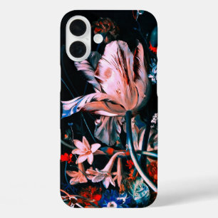 PINK WHITE TULIPS COLORFUL FLOWERS IN BLACK Floral iPhone 16 Plus Case