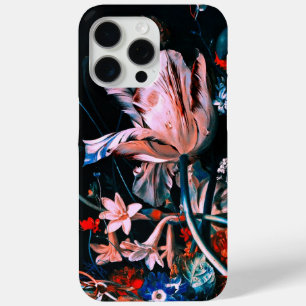 PINK WHITE TULIPS COLORFUL FLOWERS IN BLACK Floral iPhone 15 Pro Max Case