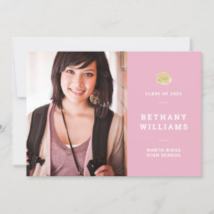 Pink & White Typography Photo Graduation Party Invitation
