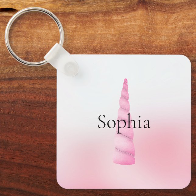 Pink White Unicorn  Key Ring (Front)