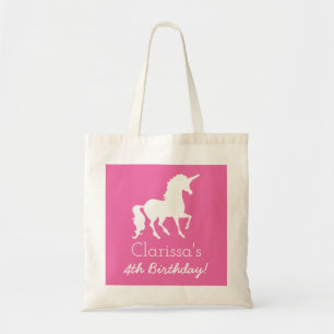 Pink White Unicorn Personalised Girls Birthday Tote Bag