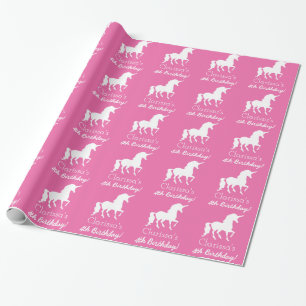 Pink White Unicorn Personalised Girls Birthday Wrapping Paper