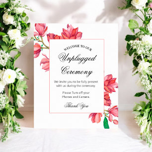Pink White Unplugged Ceremony Wedding Floral Sign