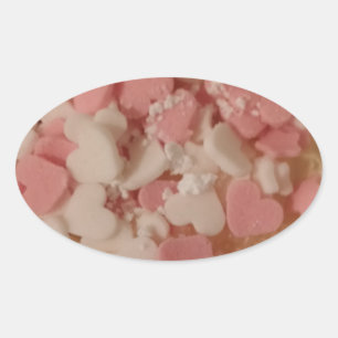 Pink White Valentine Hearts, Cake Decoration, Love Oval Sticker