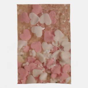 Pink White Valentine Hearts, Cake Decoration, Love Tea Towel
