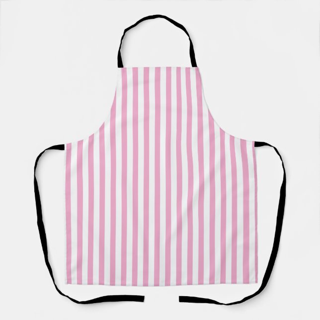 Pink White Vertical Stripe Pattern Design Apron (Front)
