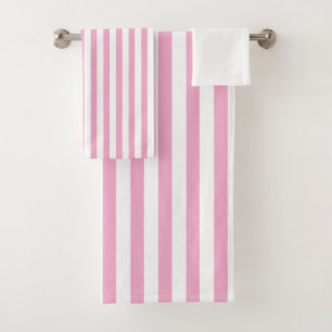 Pink White Vertical Stripe Pattern Design Bath Towel Set