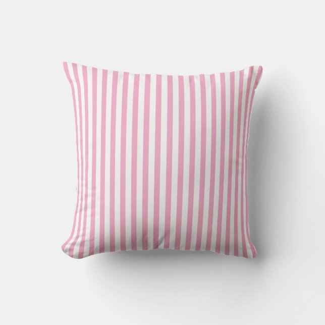 Pink White Vertical Stripe Pattern Design Cushion (Front)