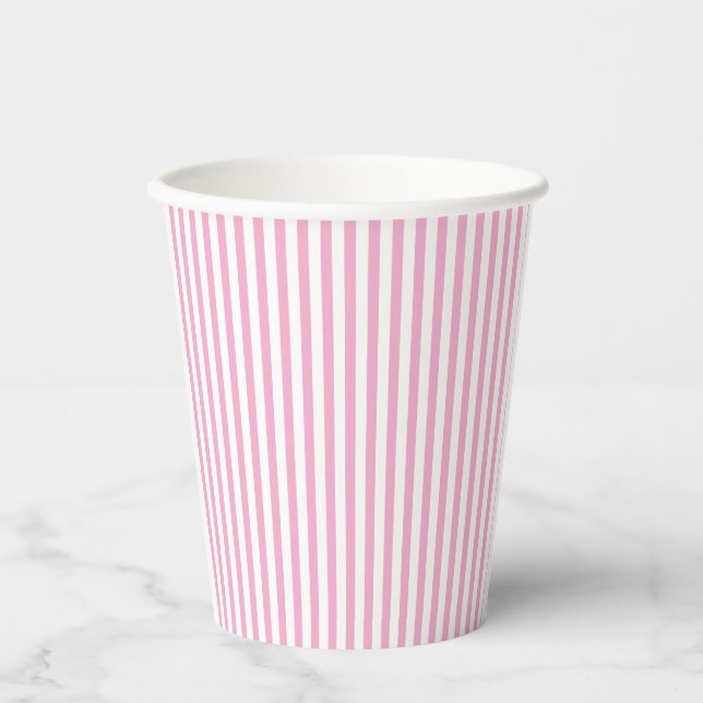 Pink White Vertical Stripe Pattern Design Paper Cups (Front)
