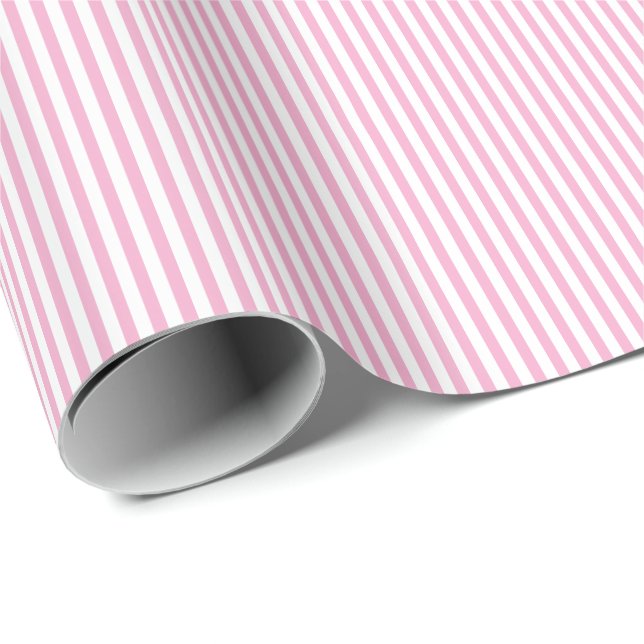 Pink White Vertical Stripe Pattern Design Wrapping Paper (Roll Corner)