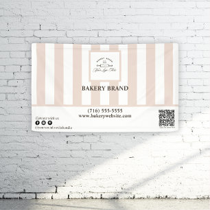 Pink White Vertical Stripes Bakery Logo Business Banner