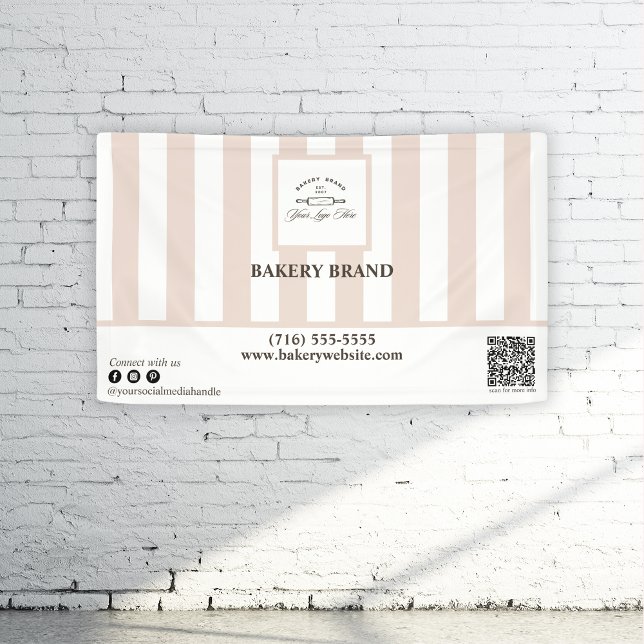  Pink White Vertical Stripes Bakery Logo Business Banner (Creator Uploaded)