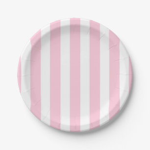 Pink & White Vertical Stripes Shabby Chic Stripe Paper Plate