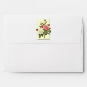 Pink White Vintage Botanical Roses Envelope