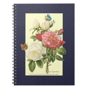 Pink White Vintage Botanical Roses Spiral Notebook