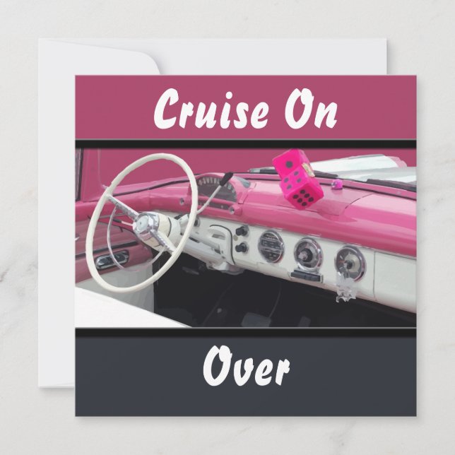 Pink & White Vintage Car Birthday Bash Invitation (Front)