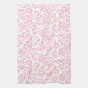Pink & White Vintage Floral Damasks Tea Towel