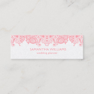 Pink & White Vintage Paisley Lace Wedding Planner Mini Business Card