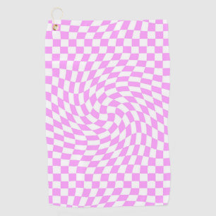 Pink & White Warped Checker Checkered Pattern   Golf Towel