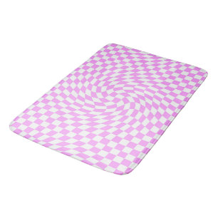 Pink & White Warped Chequered Chequered Pattern   Bath Mat