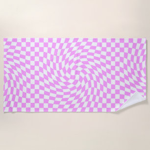 Pink & White Warped Chequered Chequered Pattern   Beach Towel