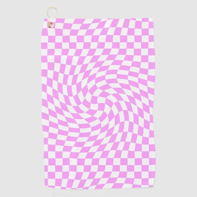 Pink & White Warped Chequered Chequered Pattern   Golf Towel (Front)