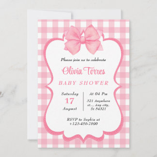 Pink White Watercolor Baby Shower Invitation
