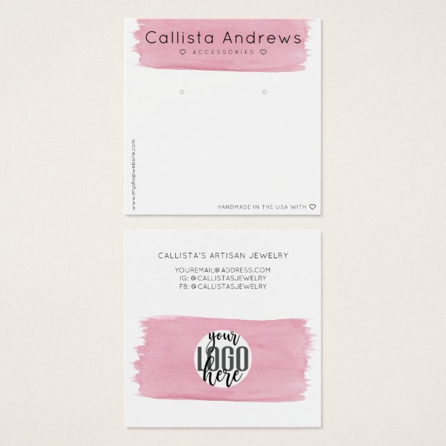 Pink White Watercolor Brushstroke Earring Display (Front & Back)