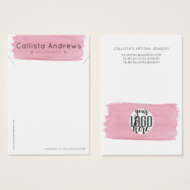 Pink White Watercolor Brushstroke Necklace Display (Front & Back)