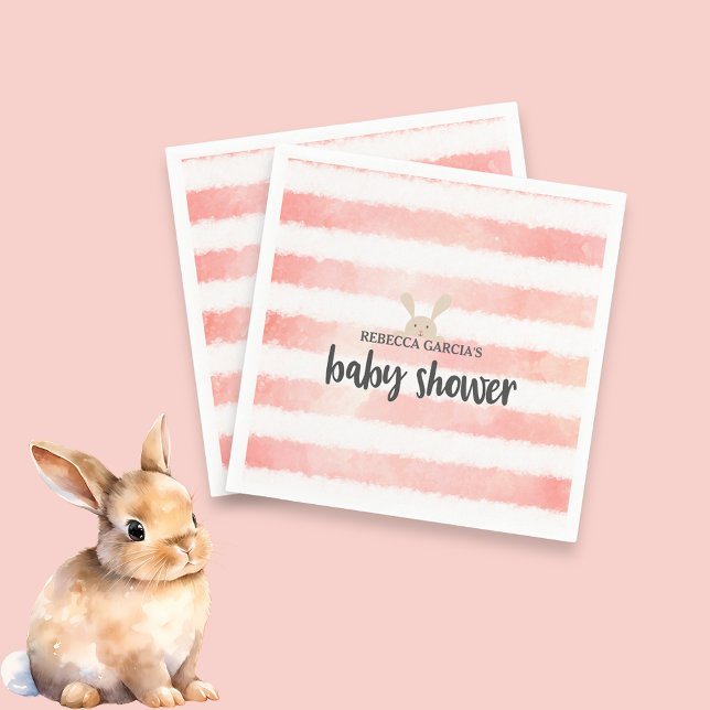 Pink White Watercolor Bunny Baby Shower Napkin (Creator Uploaded)