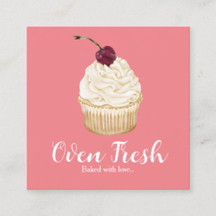 Pink White Watercolor Cupcake Bakery  Square Business Card