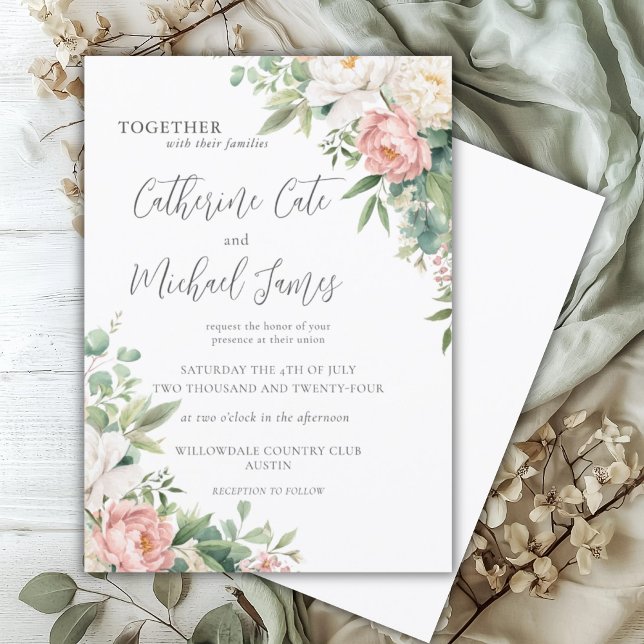 Pink & White Watercolor Floral Wedding Invitation (Creator Uploaded)