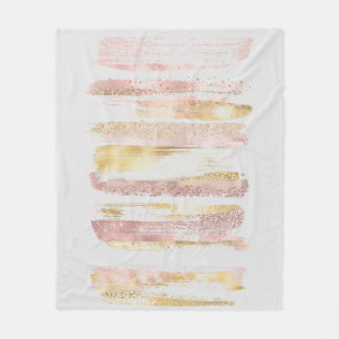 Pink White Watercolor Glitter Foil Paint Strokes Fleece Blanket