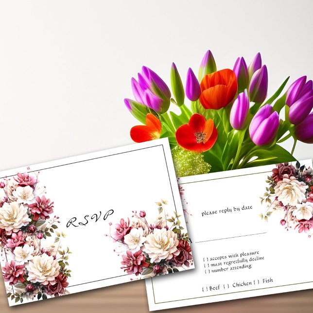 Pink White Watercolor Summer Flowers Response Card (Creator Uploaded)