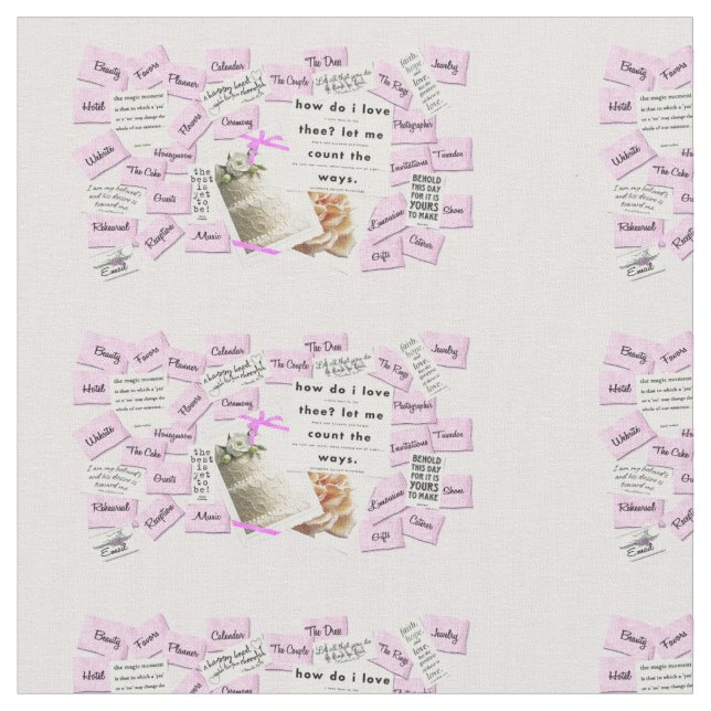 Pink & White Wedding Celebration Cotton Fabric (Close Up)