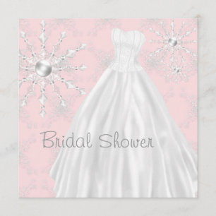 Pink White Wedding Dress Bridal Shower Invitations