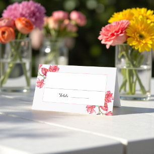 Pink White Wedding Floral Magnolia Place Card