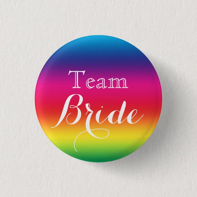 Pink White Wedding Team Bride Button (Front)
