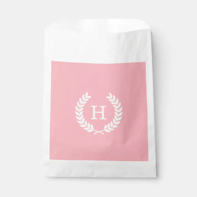 Pink White Wheat Laurel Wreath Initial Monogram Favour Bags Zazzle.co.nz