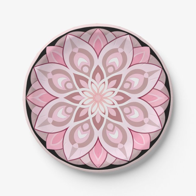 Pink, White with Black Edge Pattern Paper Plate (Front)
