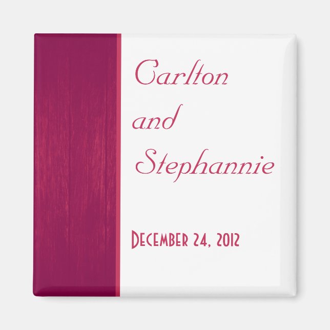 Pink/White Wood Grain Wedding Magnet (Front)