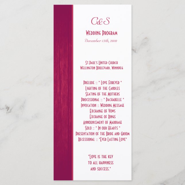 Pink/White Wood Grain Wedding Programs Programme (Front)
