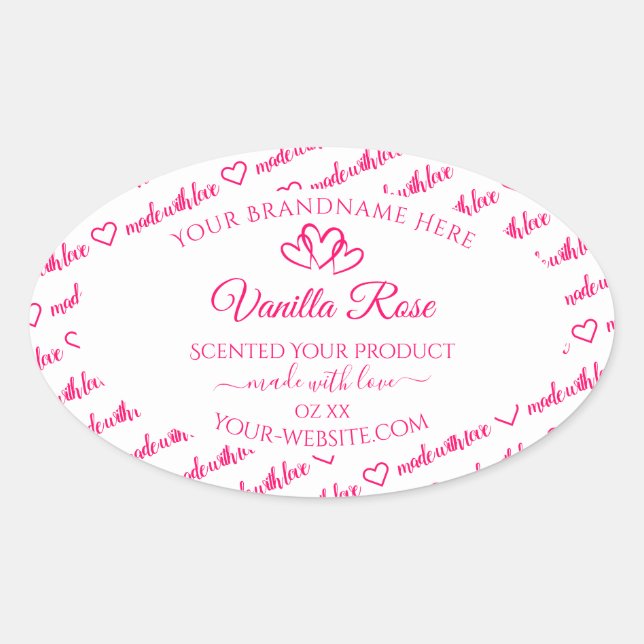 Pink White Word Cloud Frame Product Labels Hearts (Front)